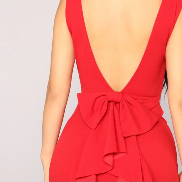 Fashion Nova Such A Lady Ruffle Dress, Bow & Ruffle, Red, XS, Deep V Back - Picture 5 of 6